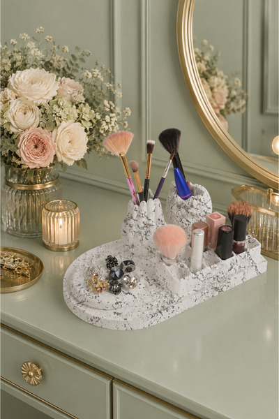 betonmall Decorative Vanity Table Organizer - 5-Piece Concrete Jewelry and Ma...