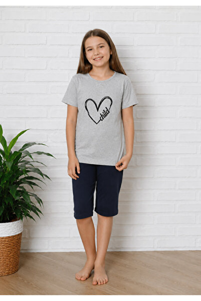 Serena Pijama copii cu maneca scurta si pantalon 3/4-culoare Gri