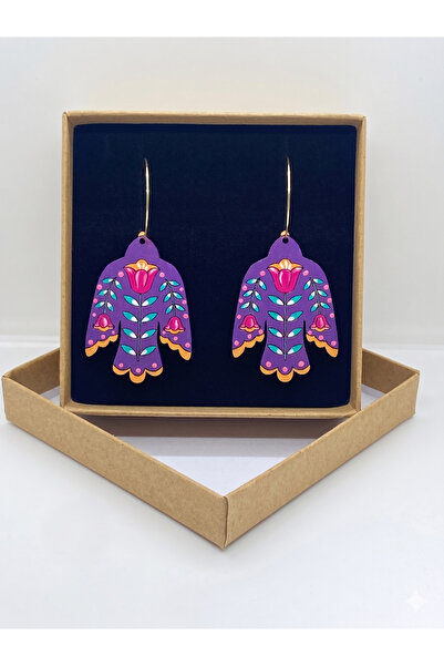 OEM Handmade earrings "Maiastra Bird", purple, painted on wood, hypoallergeni...
