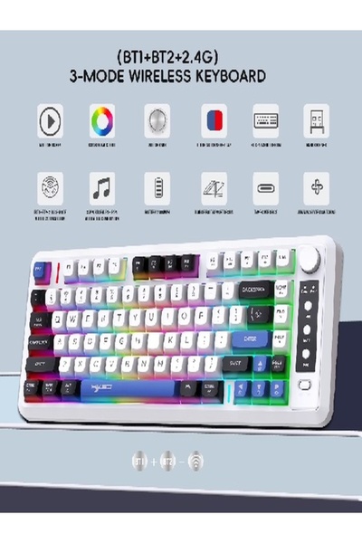 Armasse Yeni HXSJ L400 81 tuşlu 3 modlu oyun kablosuz klavye ergonomik Rgb ar...