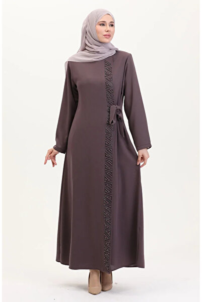 sefamerve Large Size Side-Tie Stoned Robe 5075-07 Milk Coffee
