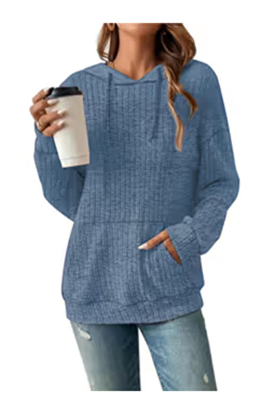 TANMOLO Women's Hooded Pullover Long Sleeve Striped Drawstring Loose Fit – Da...