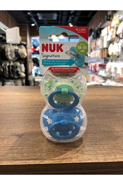 Nuk Signature 2’li Silikon Emzik 18-36 ay Saklama Kutulu Mavi