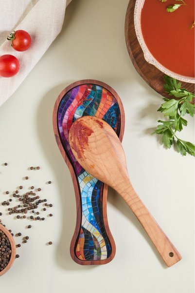ALİNA HOME Zeyn 2 Piece Dirty Spoon Holder, Removable Spoon Stand with Glass Base