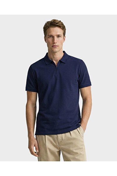 Gant Erkek Lacivert Regular Fit Yarım Fermuarlı Polo Yaka T-Shirt