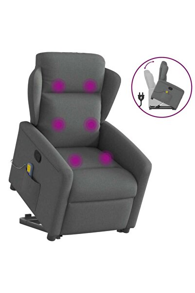 vidaxl Fotoliu de masaj rabatabil cu ridicare, gri închis, textil