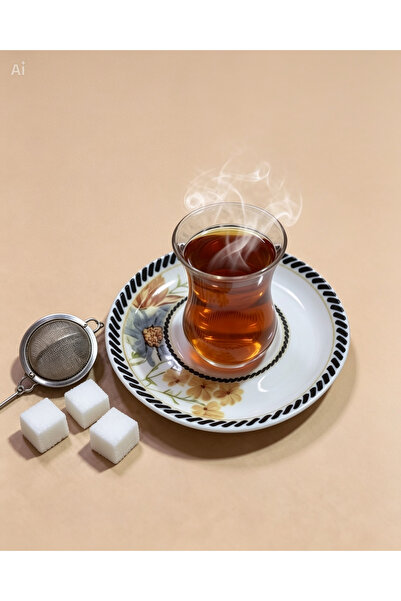 Tezyinat Wood Demet Porcelain 6-Piece Tea Plate Set