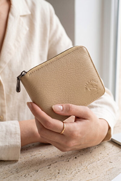 willpolo Genuine Leather Zipper Wallet Unisex Leather Wallet with Zipper Closure