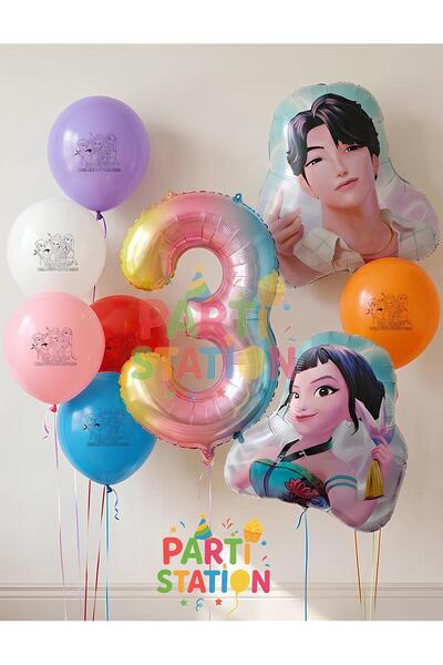 Parti Station K-Pop Demon Hunters 3 Age Balloon Set Double Sided 9 Piece Part...