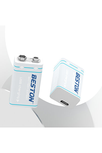 Beston 9V 1000mAh USB şarj edilebilir Li-ion batarya USB to TYPE-C Chargıng usb kablolu 9V şarj edilebilir pil