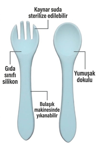 LİZYA BABY %100 Silikon Kaşık Çatal Bebek Beslenme Seti ÇATAL ve MAMA KAŞIĞI