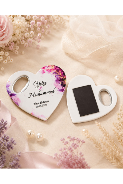 Deryalar Dijital 20 Adet Kişiye Özel Baskılı Kalp Şişe Açacaklı Magnet Nikah ...
