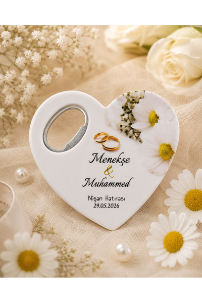 Deryalar Dijital 20 Adet Kişiye Özel Baskılı Kalp Şişe Açacaklı Magnet Nikah ...