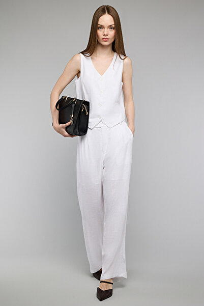 R&B Solid Wide Leg Pants with Button Closure