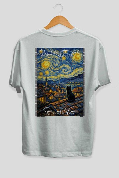 Ankhises For the Love of Cats 21 Cats Printed White Oversize T-Shirt 100% Cot...