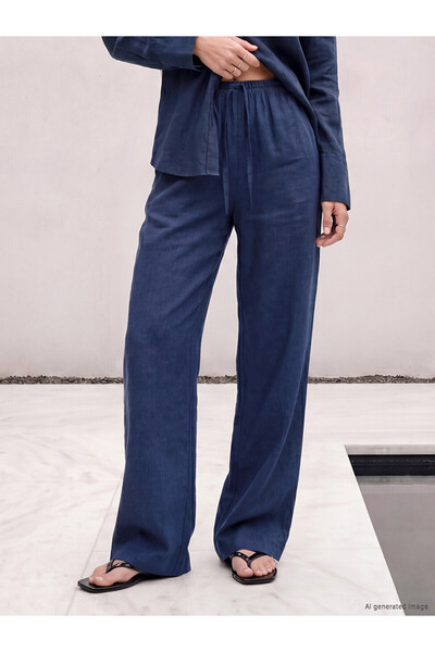 papier Prime line pants /navy×blue Women's navy linen pants with Best Prices | Trendyol