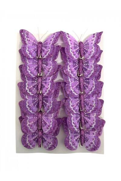 OEM Decorative Butterflies Made of Lilac Colored Feathers with Glitter 12/ To...