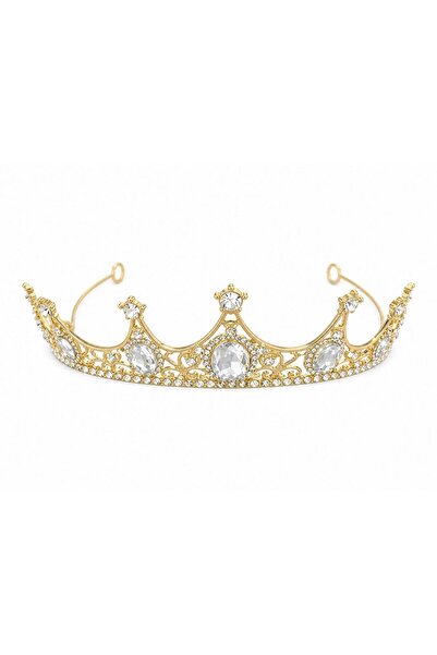OEM Simple gold tiara with transparent oval crystals