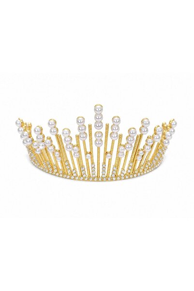 OEM Gold tiara with transparent marquise crystals and vegetal filigree