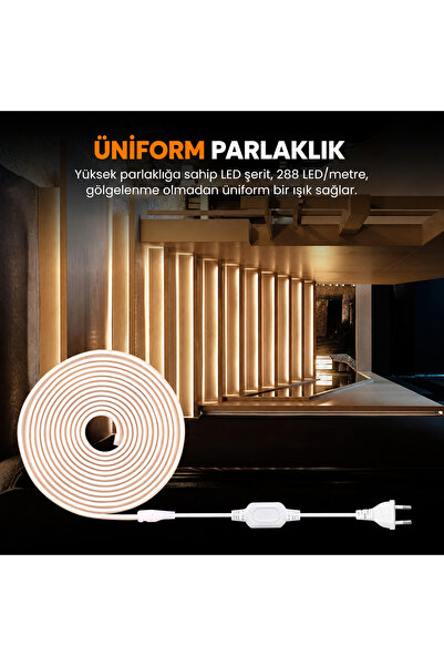 LİNALP 5 Metre 220V Neon Şerit LED – Yüksek Parlaklık, Homojen Işık, Esnek ve...