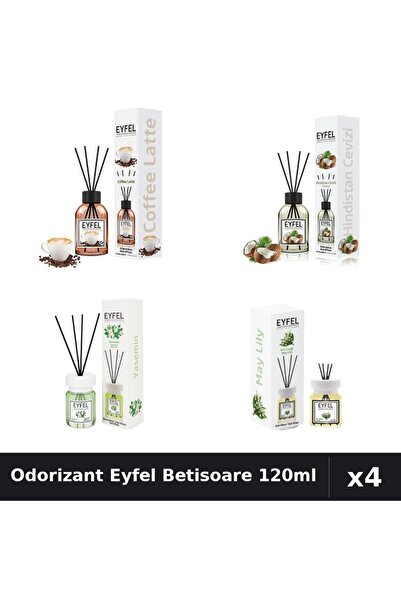 Eyfel Set 4 Odorizant Camera Betisoare 120ml - Cafea, Nucă, Iasomie, Lacramioare