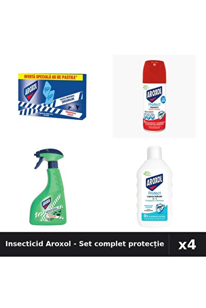 Aroxol Set 4 Insecticid - Spray 100ml, 400ml, Spirale 60buc, Loțiune 200ml
