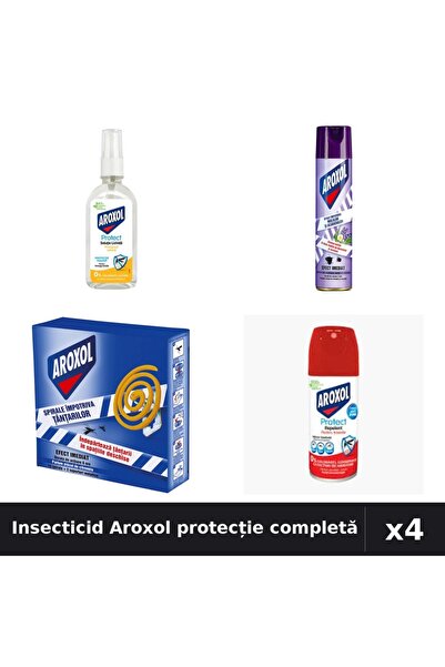 Aroxol Set 4 Insecticid - Loțiune 85ml, Spray 100ml, Spray 250ml, Spirale 10buc