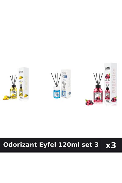 Eyfel Set 3 Odorizant Cameră Betișoare 120ml - Ananas, Cool Water, Fructe Pădure