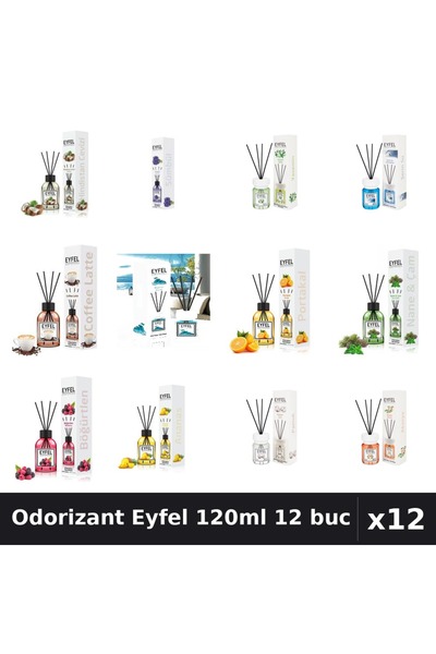Eyfel Set 12 Odorizante Camera Betisoare 120ml - 12 Arome Asortate, Parfum In...