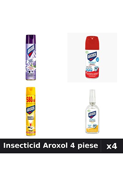 Aroxol Pachet 4 Insecticid - Spray 250ml, 100ml, 580ml + Loțiune Repelent 85ml