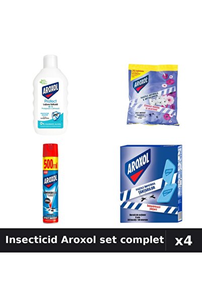 Aroxol Set 4 Insecticid - Loțiune 200ml, Spray 500ml, Spirale 20+30 buc - Pro...
