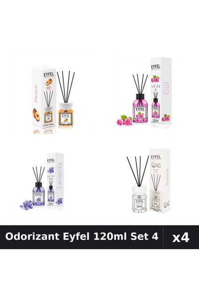 Eyfel Set 4 Odorizant Camera Betisoare 120ml - Piersica, Trandafir, Lavanda, ...