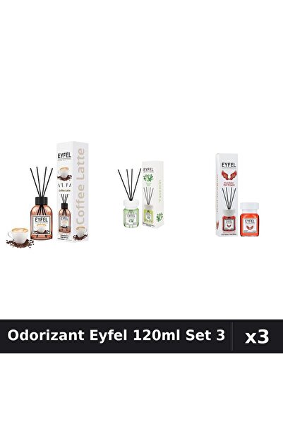 Eyfel Set 3 Odorizant Camera Betisoare 120ml - Cafea, Iasomie, Red Dragon