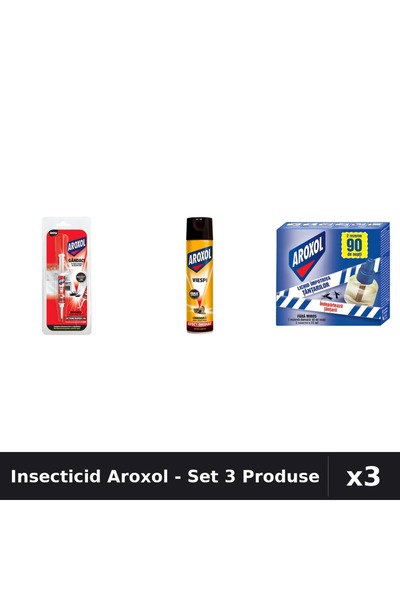Aroxol Set 3 Insecticid - Spray 400ml, Pastile 5g, Aparat 45 Nopti