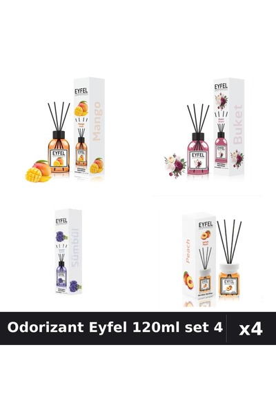 Eyfel Set 4 Odorizant Camera Betisoare 120ml - Mango, Bouquet, Zambile, Piersica