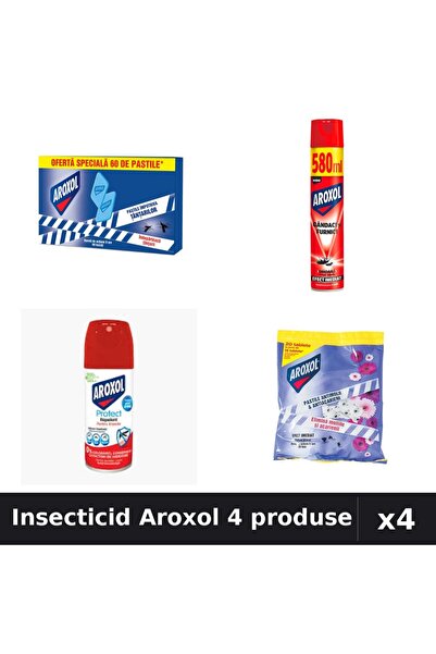 Aroxol Set 4 Insecticid - Spray 580ml, 100ml + Pastile 60, 20 buc - Protectie