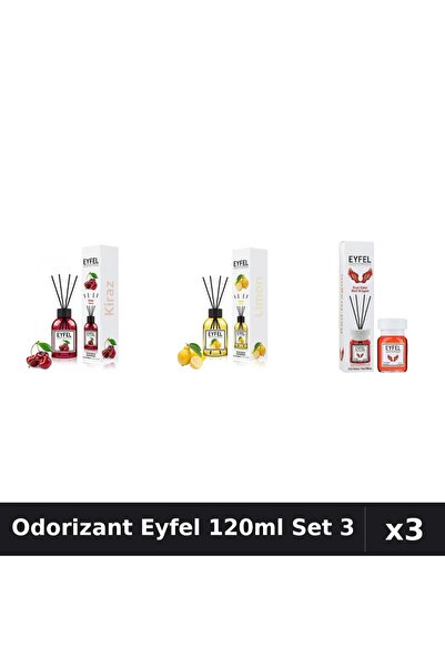 Eyfel Set 3 Odorizant Camera Betisoare 120ml - Cireșe, Lămâie, Red Dragon