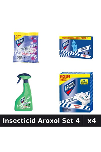 Aroxol Set 4 Insecticid - Pastile 20/60 bucati + Spray 400ml - Protectie Gand...