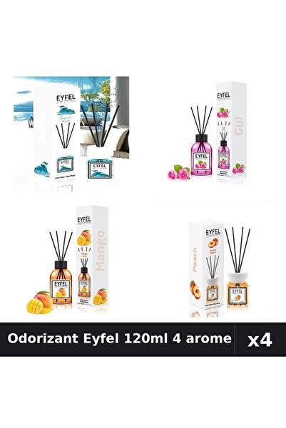 Eyfel Set 4 Odorizant Camera cu Betisoare 120ml - Ocean, Trandafir, Mango, Pi...