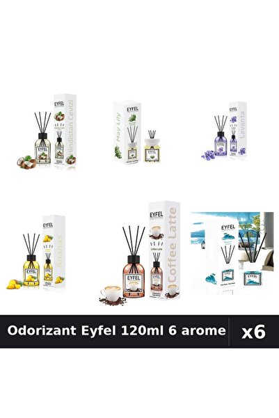 Eyfel Set 6 Odorizante Camera Betisoare 120ml - 6 Arome Asortate, Lavanda, Ca...