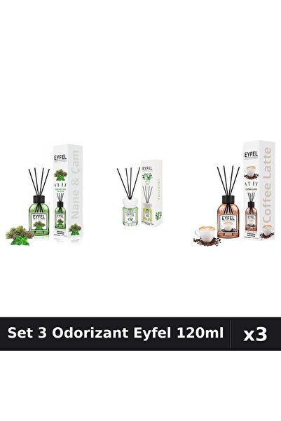 Eyfel Set 3 Odorizante Camera Betisoare, Cafea, Iasomie, Pin Si Menta, 120 ml
