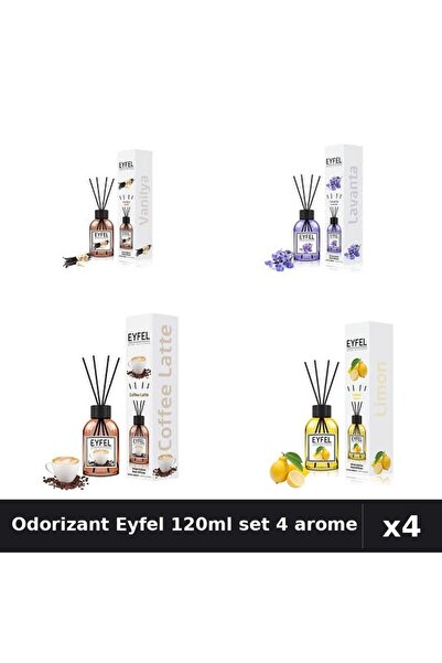 Eyfel Set 4 Odorizant Camera Betisoare 120ml - Vanilie, Lavanda, Cafea, Lamaie