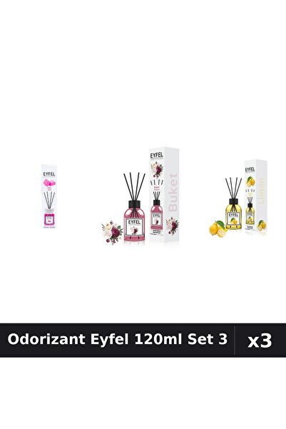 Eyfel Set 3 Odorizante Camera cu Betisoare 120ml - Bubble Gum, Bouquet, Lămâie