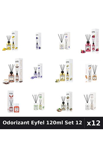 Eyfel Set 12 Odorizant Cameră Betișoare 120ml - 12 Arome Asortate, Parfum Intens