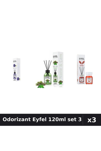 Eyfel Set 3 Odorizant Camera Betisoare 120ml - Zambile, Pin Mentă, Red Dragon