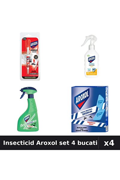 Aroxol Set 4 Insecticid - Spray 400ml, Loțiune 200ml, Pastile 30buc, Spirale 5g