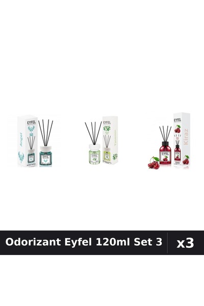 Eyfel Set 3 Odorizant Camera Betisoare 120ml - Angel, Iasomie, Cirese