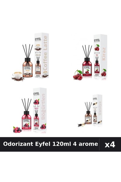 Eyfel Set 4 Odorizant Cameră Betișoare 120ml - Cafea, Cireșe, Fructe Pădure, ...