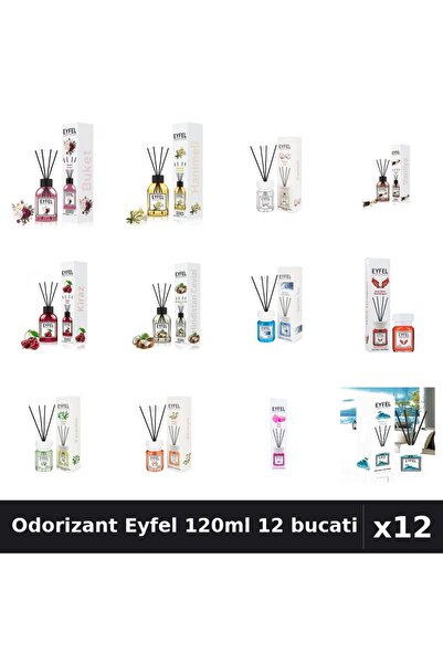 Eyfel Set 12 Odorizant Camera Betisoare 120ml - 12 Arome Asortate, Parfum Intens