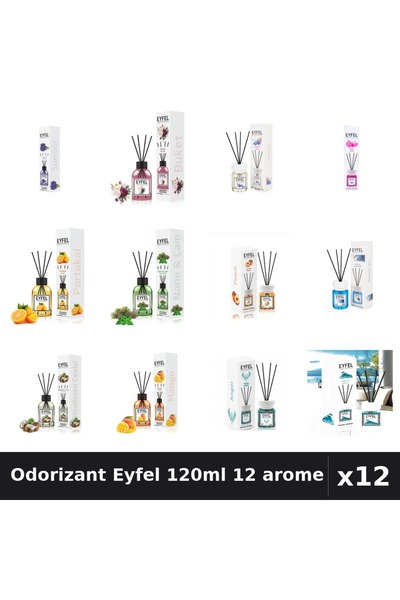 Eyfel Set 12 Odorizante Camera cu Betișoare 120ml - 12 Arome Asortate, Parfum...